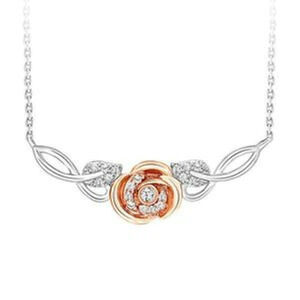 Diamond Rose Pendant Necklace 10k White Gold